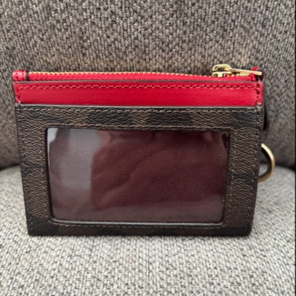 Coach Signature Zip Card Case / ID Holder – Brown & Red – Key Ring - Picture 2 of 2